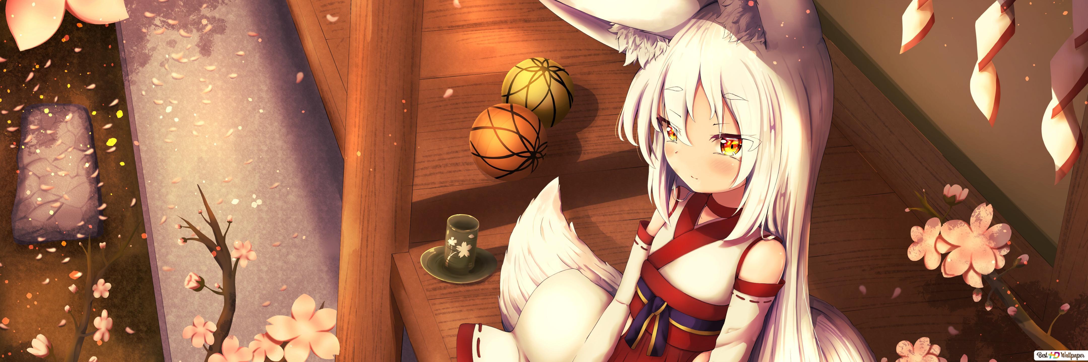 4320x1440 Fox Girl Inside Shrine HD wallpaper download