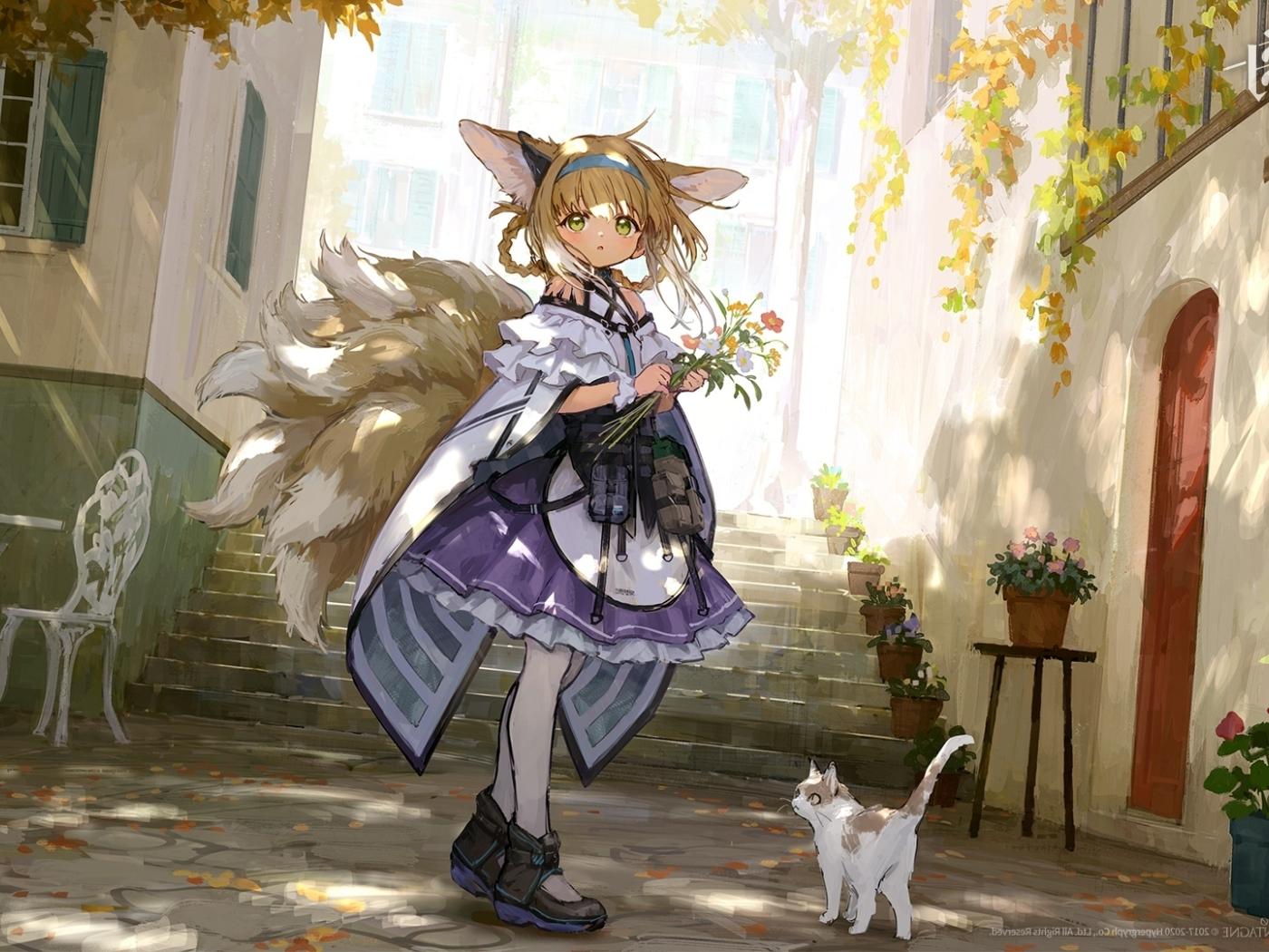1400x1050 Wallpaper Animal Ears, Cute, Dress, Suzuran, Nine Tails, Arknights, Anime Fox Girl:1920x1080