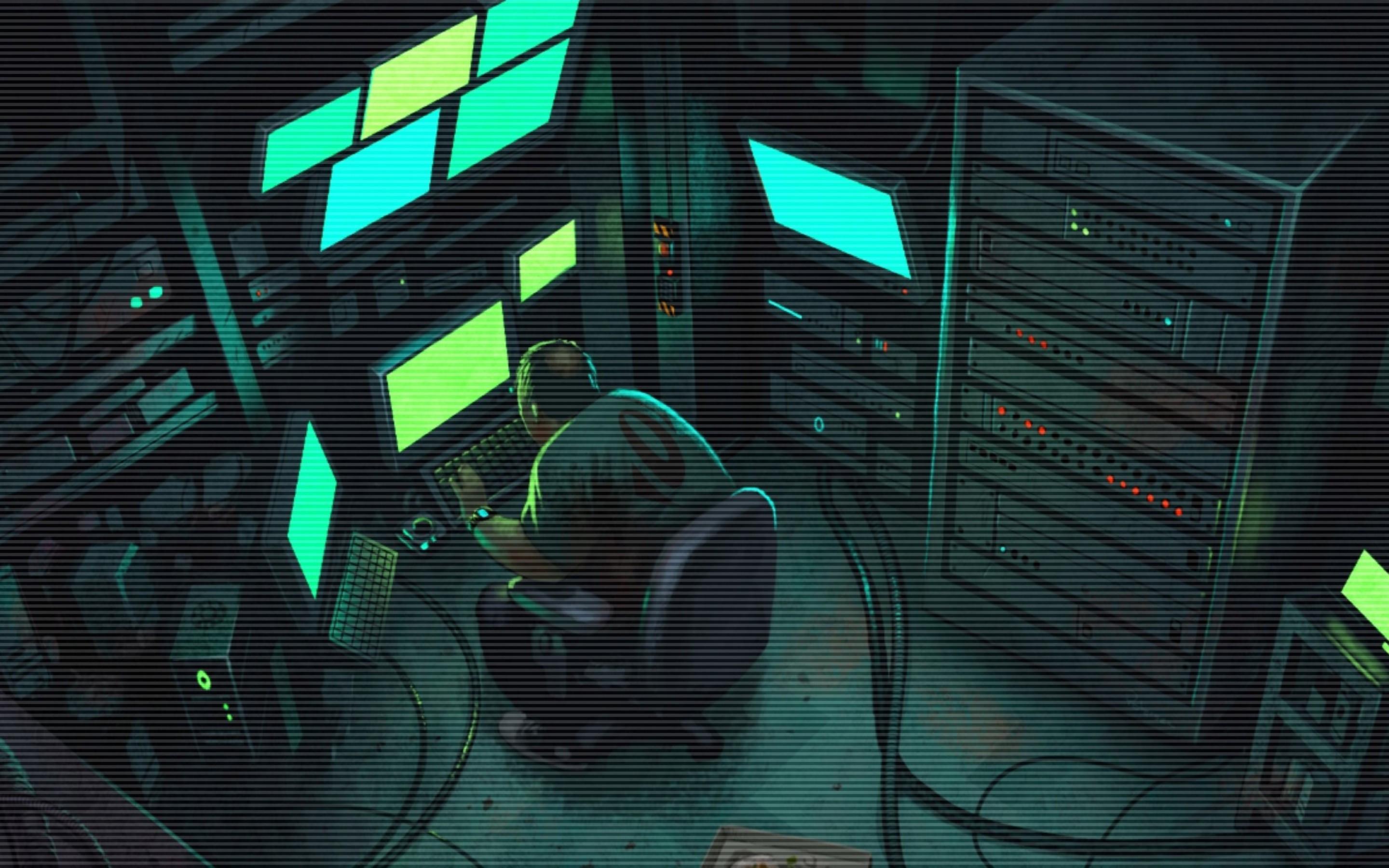 2880x1800 Download 2880x1800 Server Room, Man, Hacking, Computer Wallpaper for MacBook Pro 15 inch