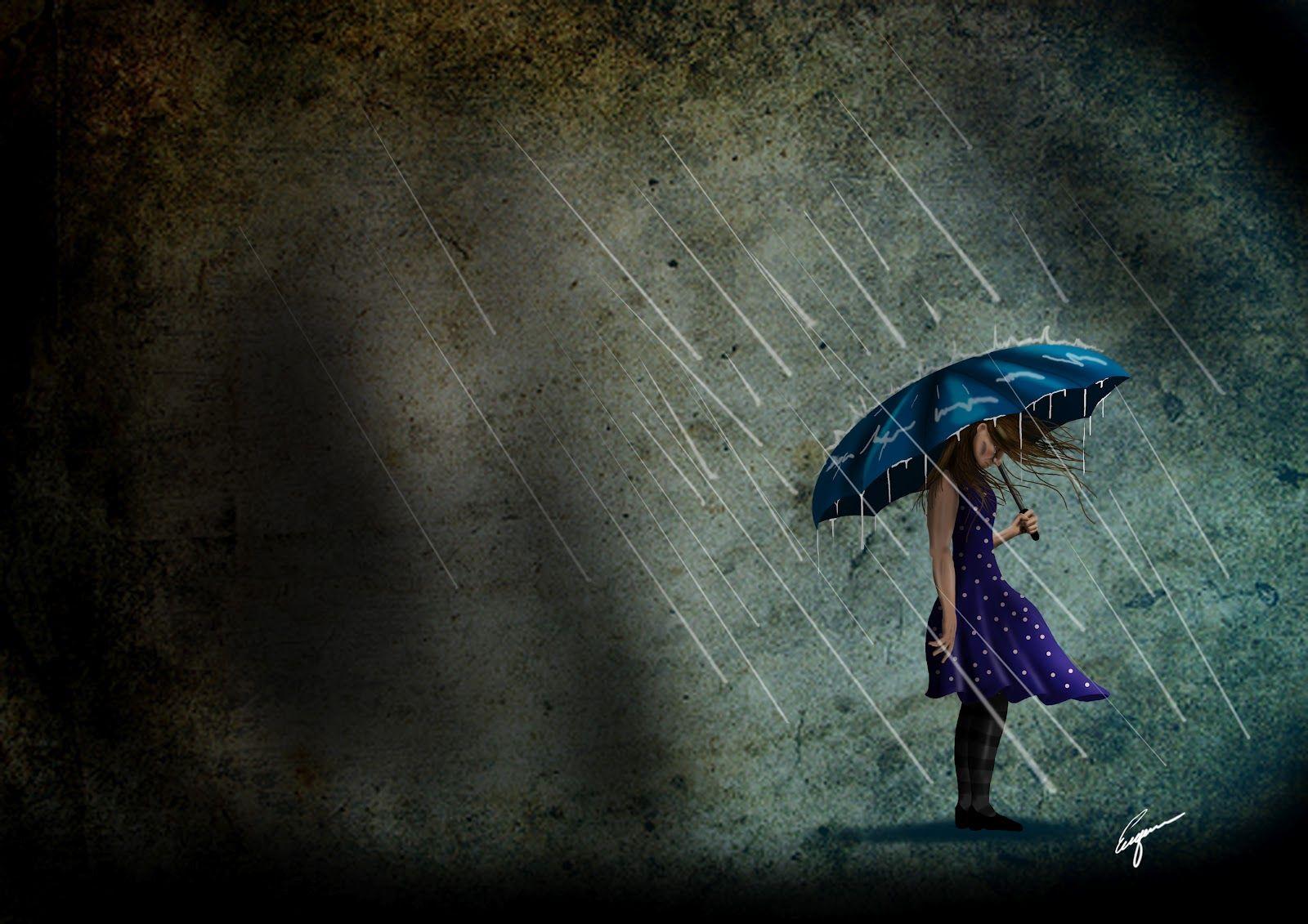 lonely girl in rain crying