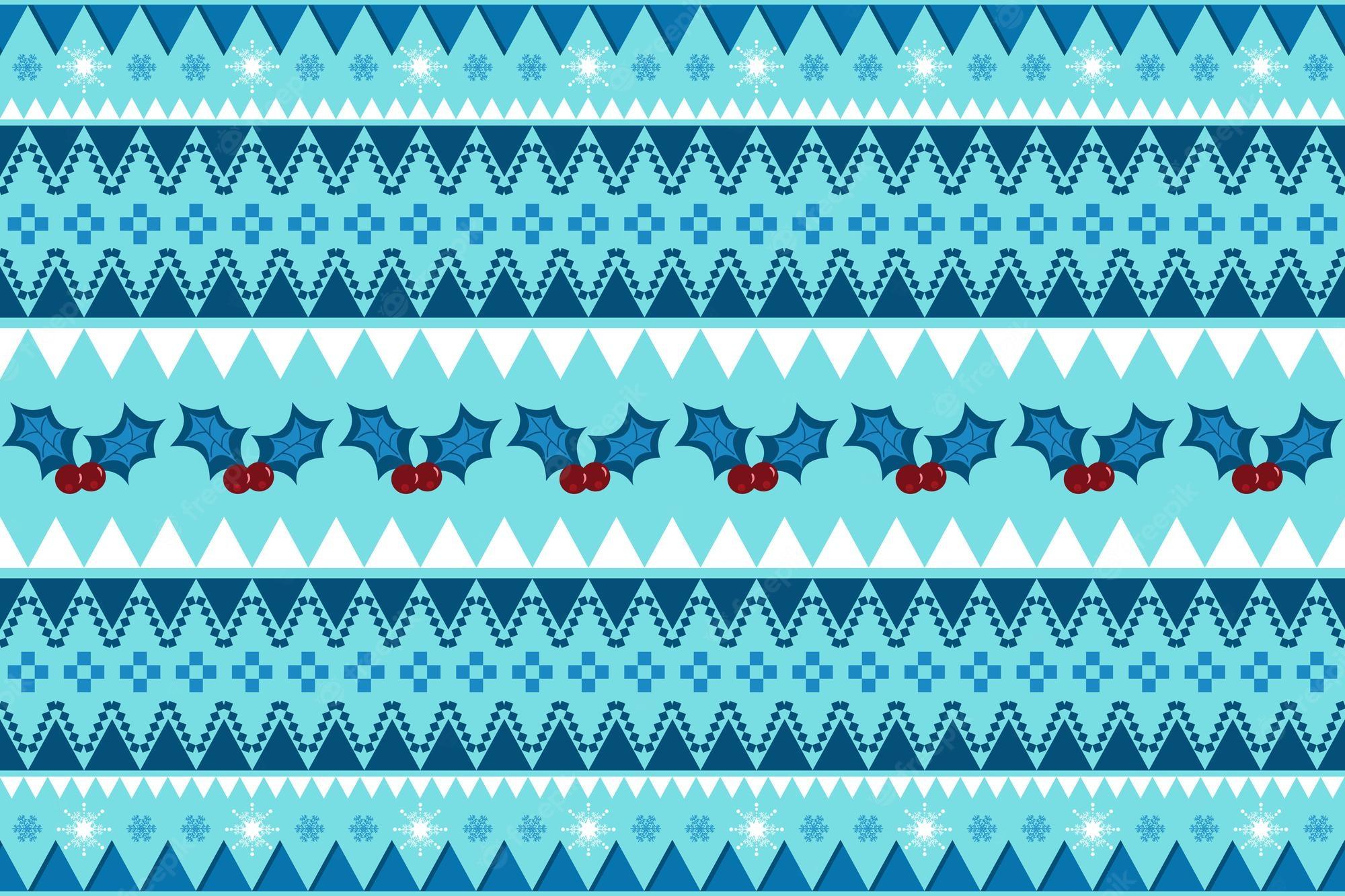 2000x1333 Premium Vector. Blue christmas vintage ethnic seamless pattern decorated with snowflakes and holy cherry leaves. design for background, wallpaper, fabric, carpet, web banner, wrapping paper. embroidery style. vector