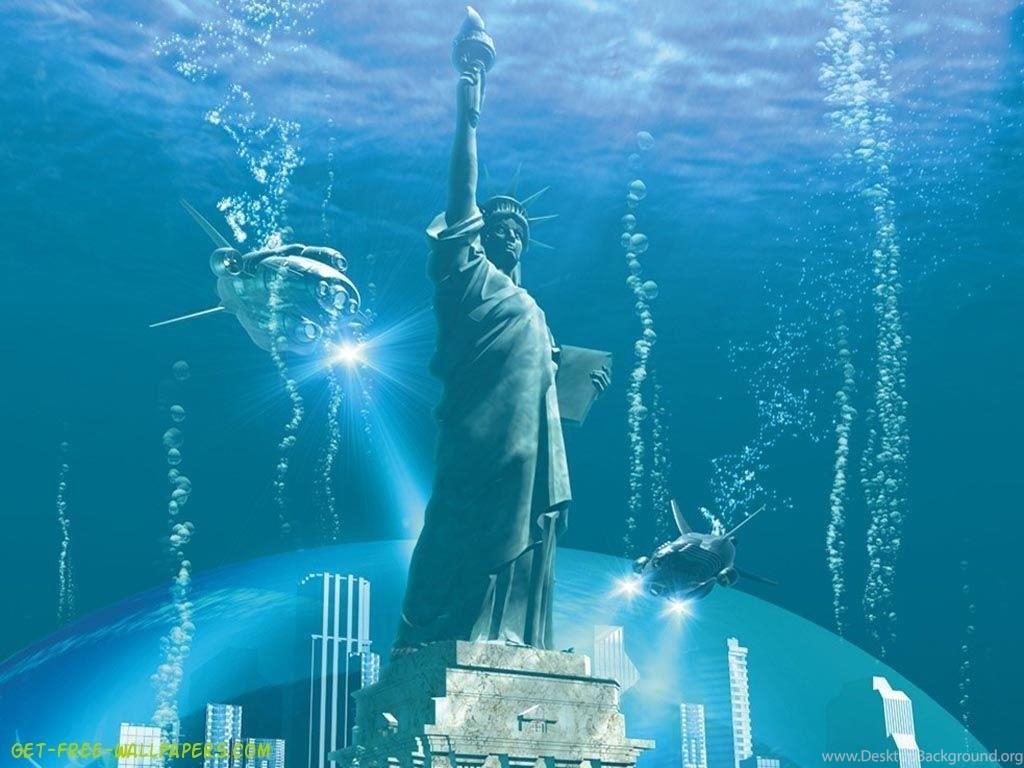 1024x768 3D Water World 3D & Digital Art Wallpaper HD Wallpaper Picture Of The Statue Of Liberty