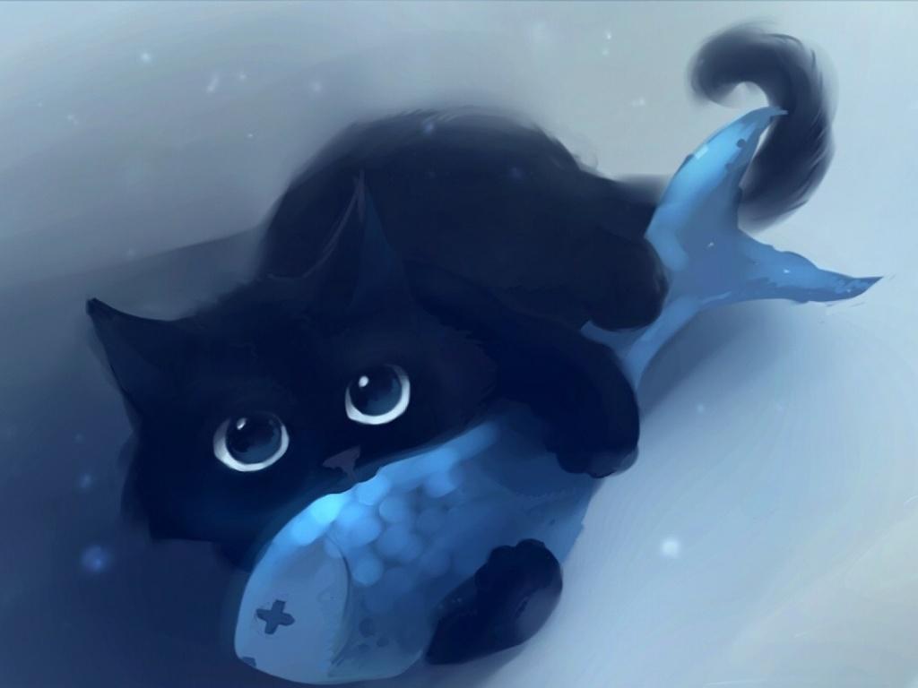 1024x768 Black Cat & Blue Fish Google+ Cover Photo