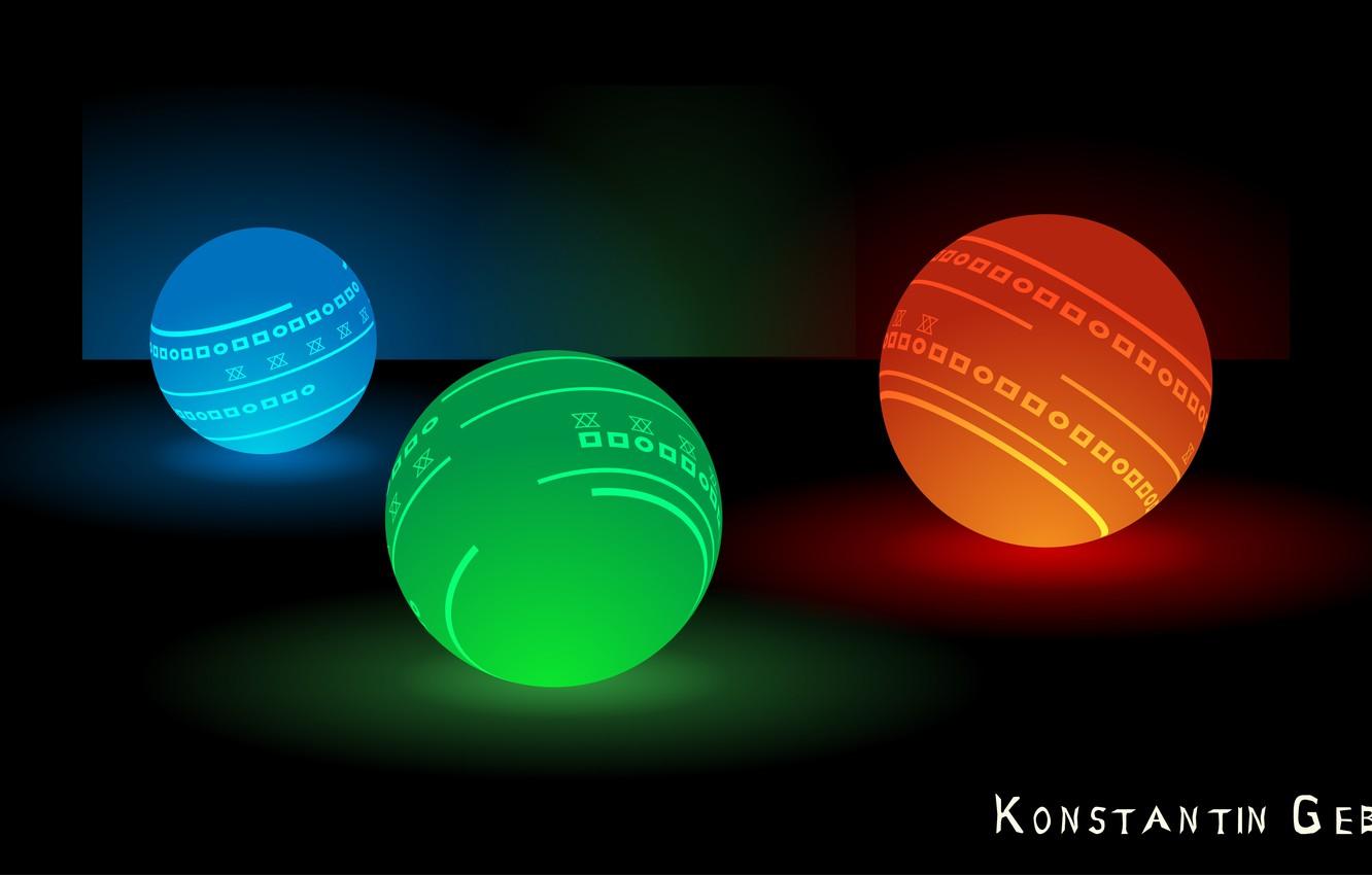 1332x850 Wallpaper orange, blue, red, green, reflection, background, blue, balls, Wallpaper, ball, hot, cold, color, beautiful Wallpaper, Abstacle, live image for desktop, section абстракции