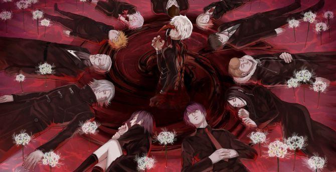 670x344 Tokyo ghoul, anime, all characters wallpaper, HD image, picture, background, bdf8ef