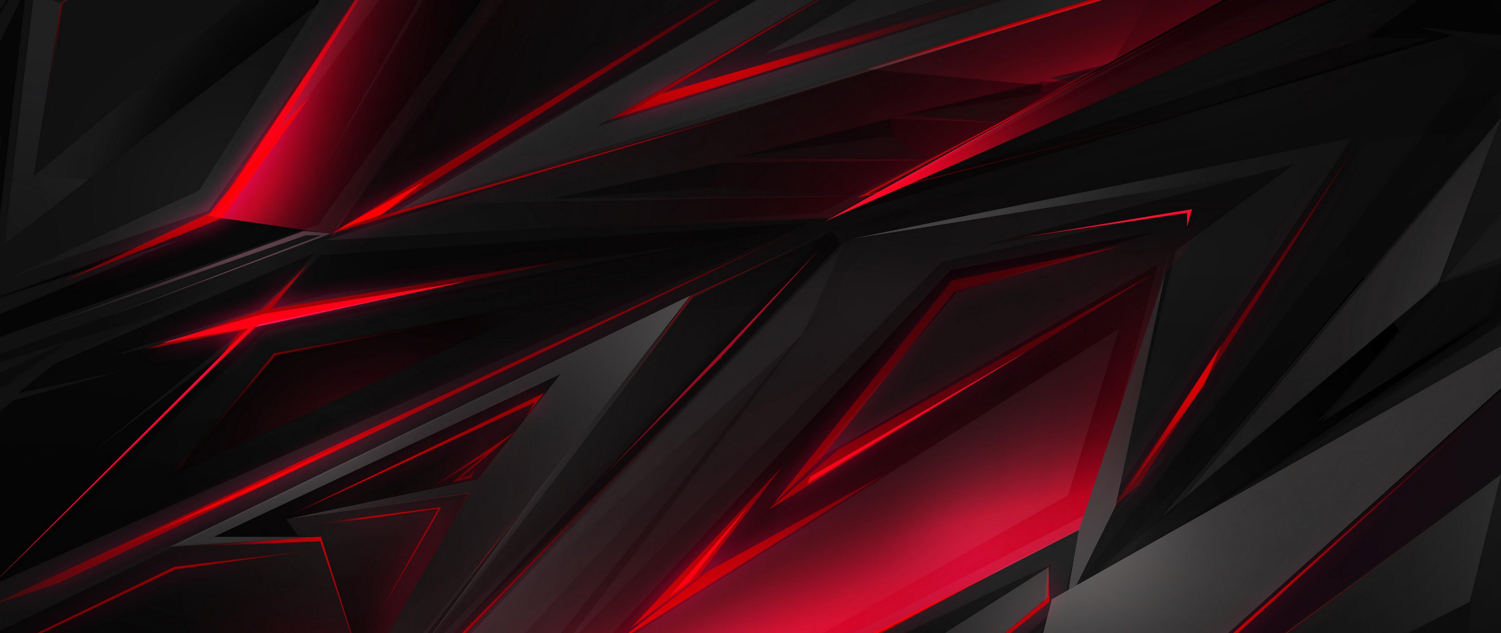 5120x2160 Black Red Abstract Polygon 3D 4K Wallpaper