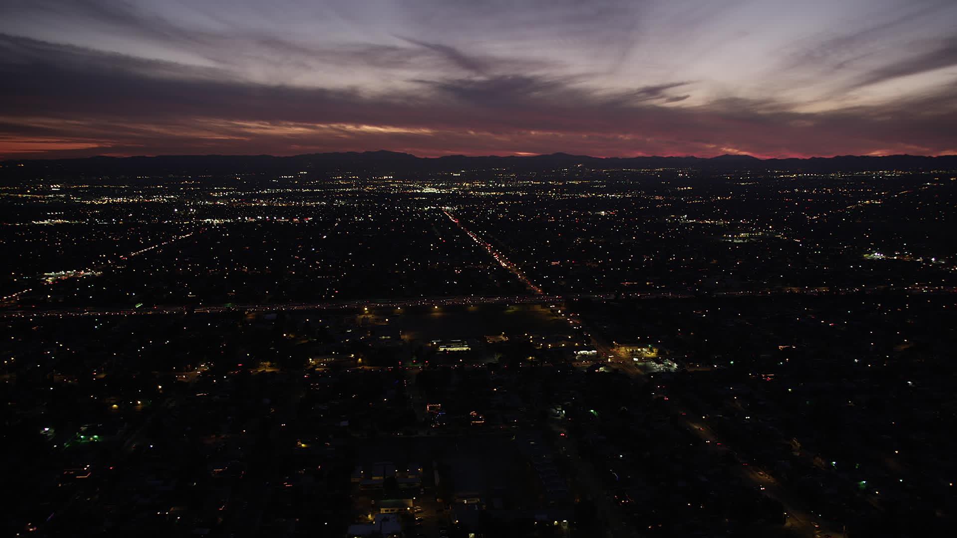 1920x1080 5K stock footage aerial video of twilight over San Fernando Valley neighborhoods, California Aerial Stock Footage DCLA_085