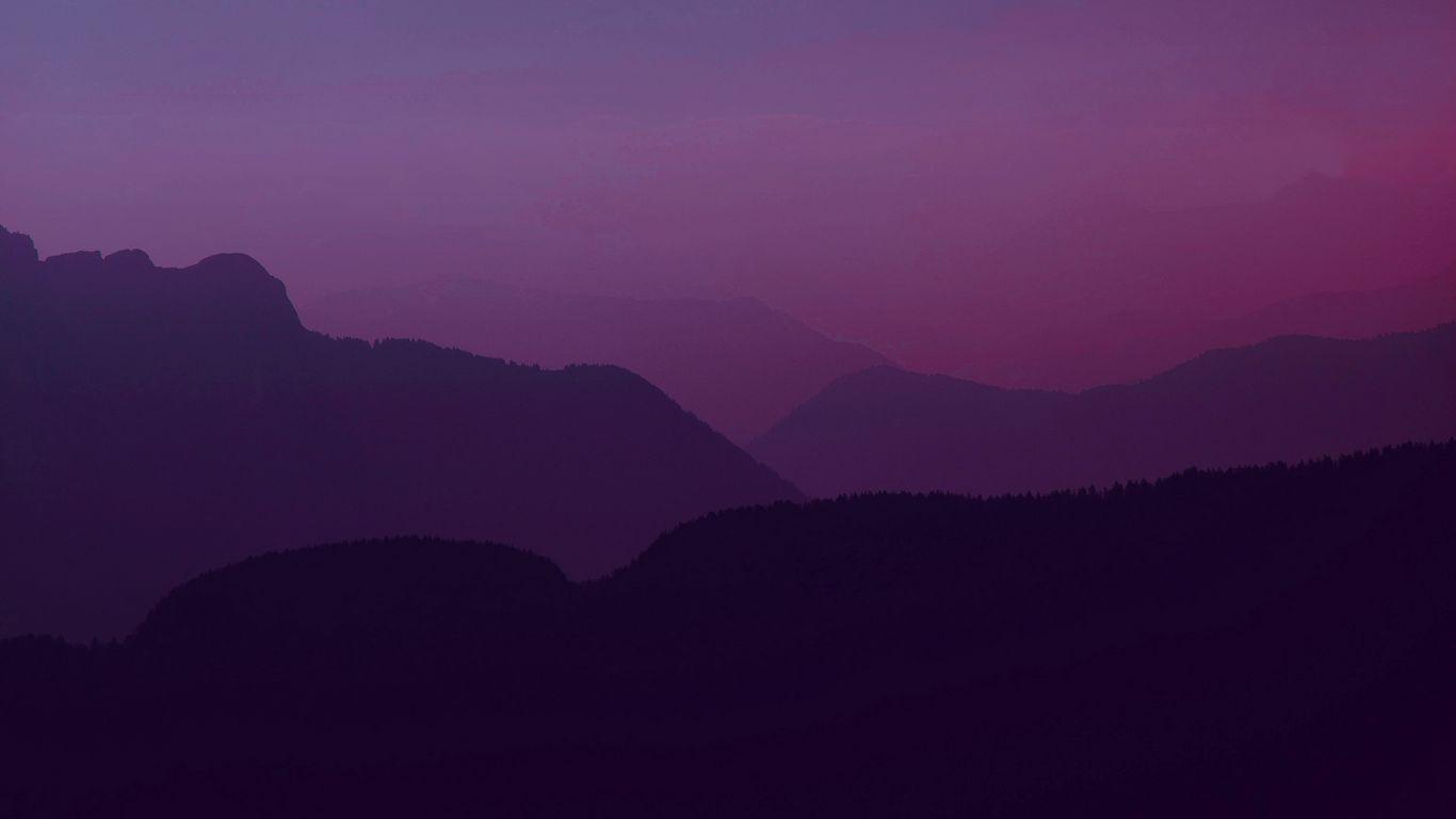 1366x768 Download wallpaper 1366x768 mountains, twilight, landscape, dark, purple tablet, laptop HD background