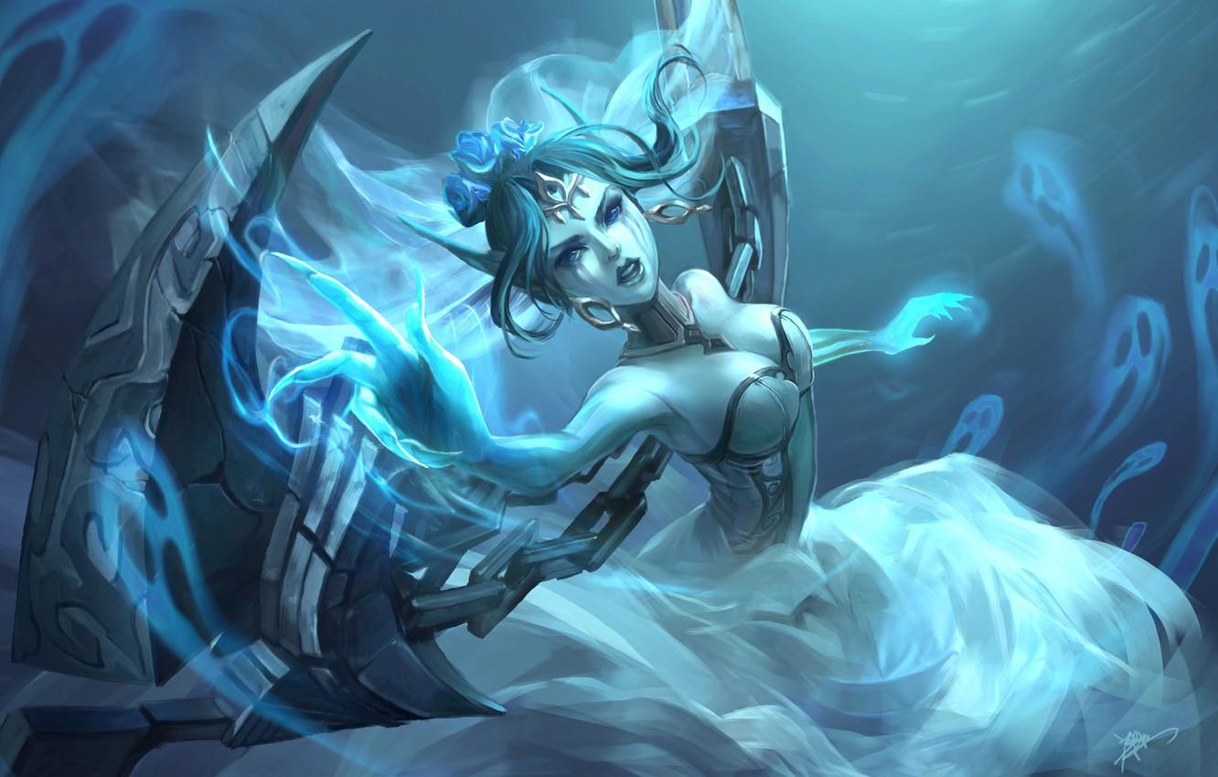 1332x850 Wallpaper look, girl, weapons, magic, gesture, art, league of legends, morgana, koloromuj image for desktop, section игры