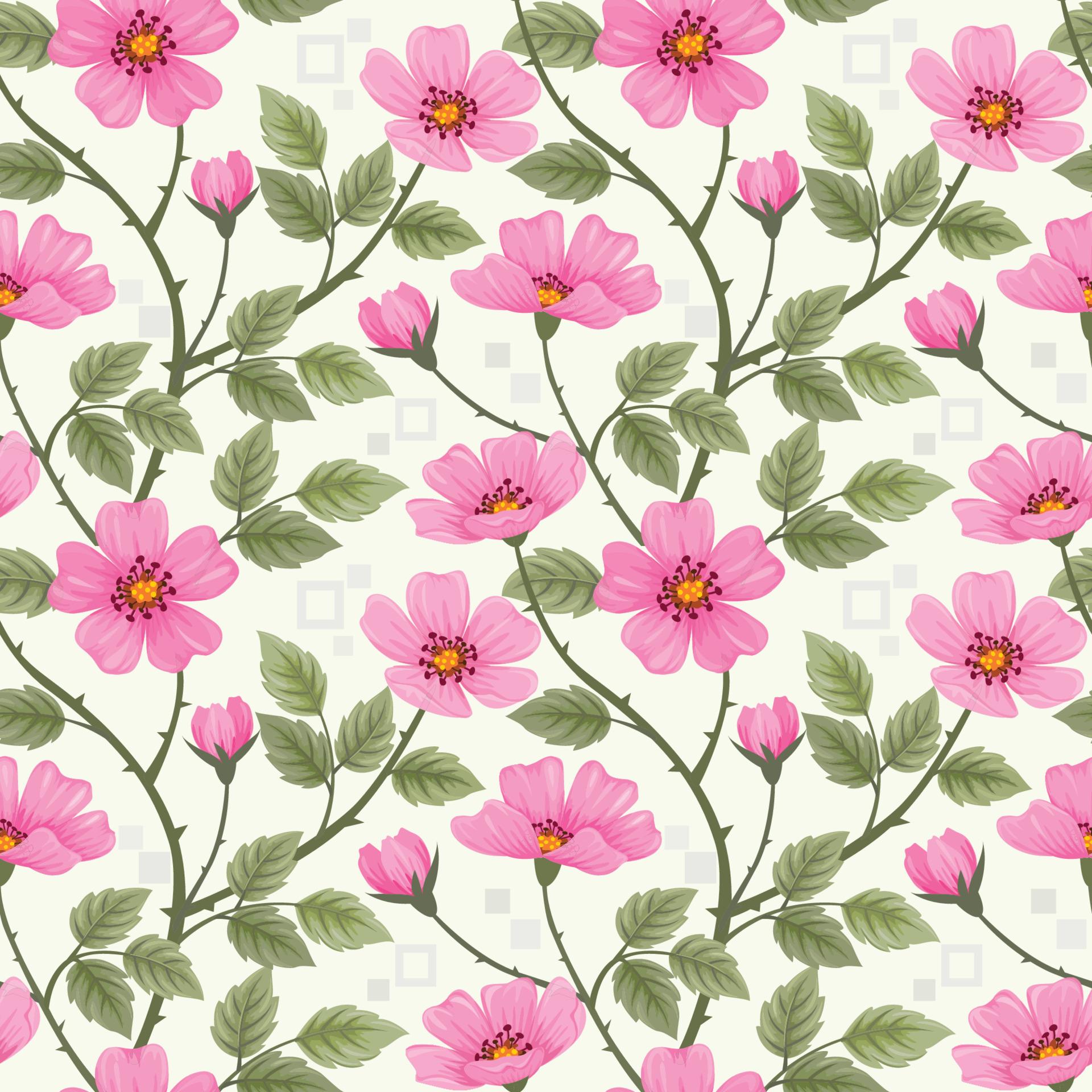 1920x1920 Pink wild rose flowers seamless pattern