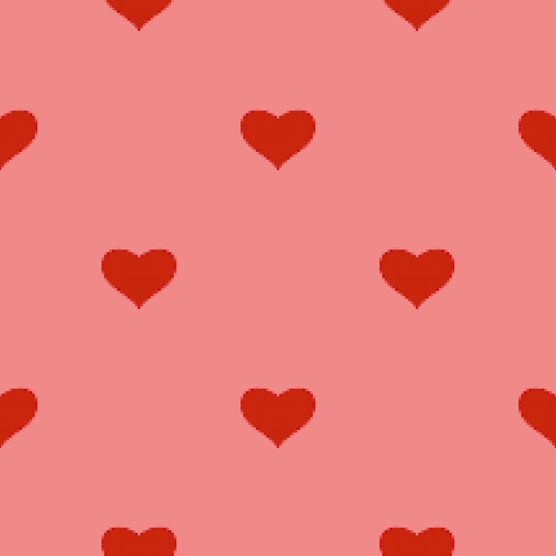 1920x1920 Red heart seamless pattern in pixel art style. pink background. 8 bit wallpaper. Valentine's Day