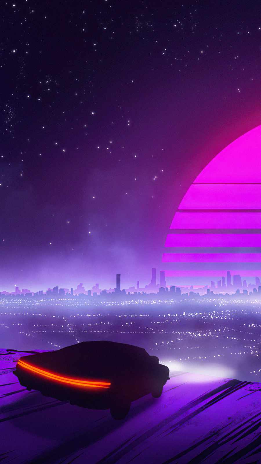 900x1600 Retro Car To Synthwave City Wallpaper : iPhone Wallpaper