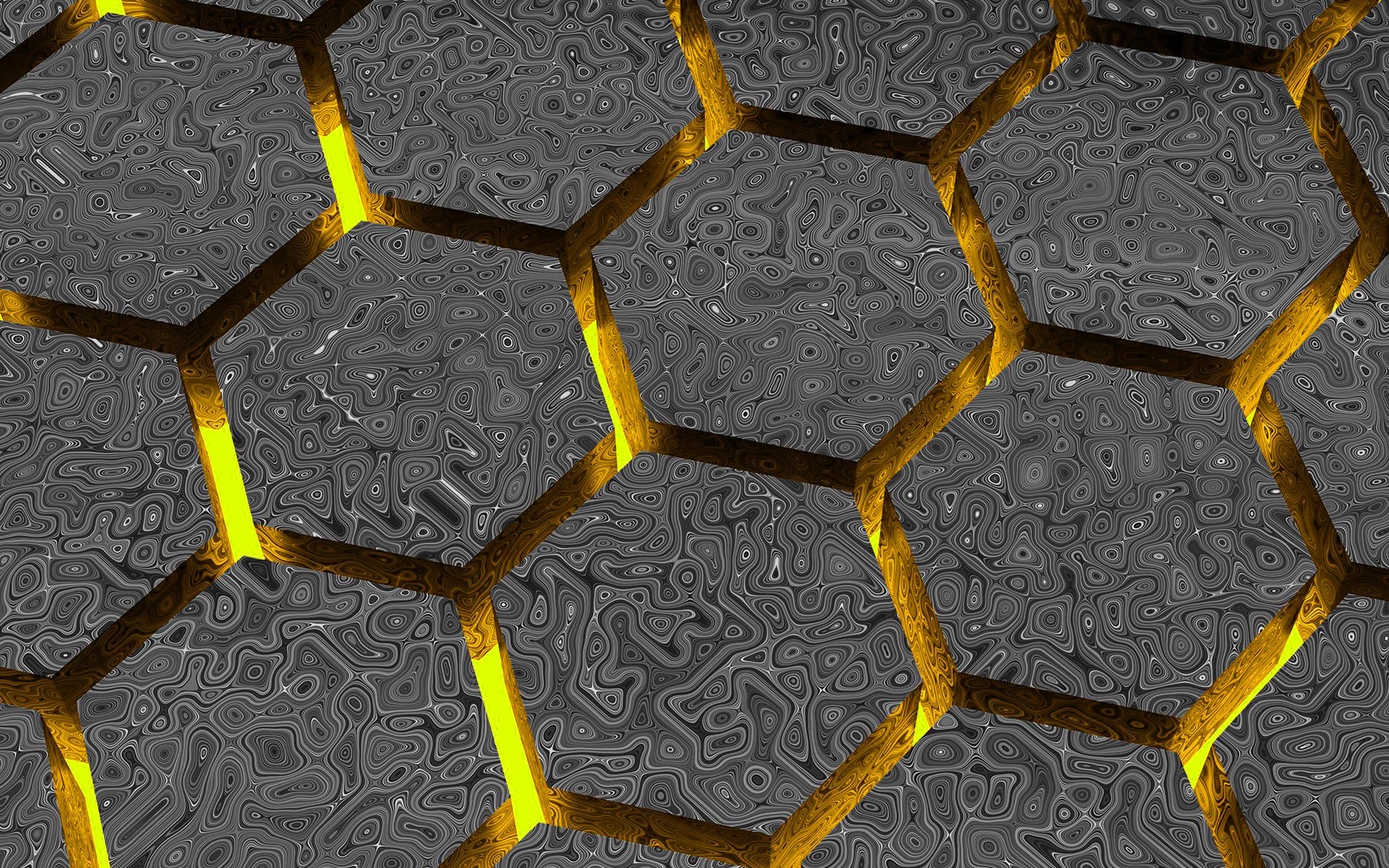 3840x2400 Hectagon Digital Pattern Background Yellow Wallpaper