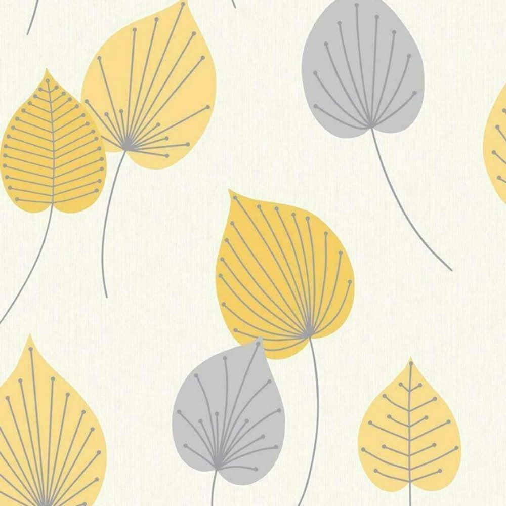 1000x1000 Rasch Vermont Leaf Wallpaper Orche Yellow Grey Glitter Textured Leaves 308259