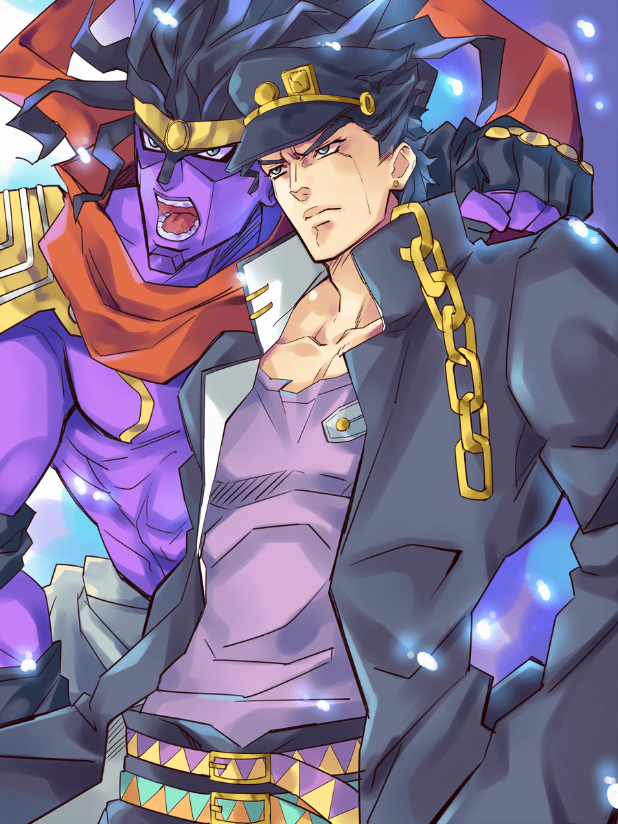 900x1200 kujo jotaro and star platinum (jojo no kimyou na bouken) drawn by arios_(orochi_yuta)