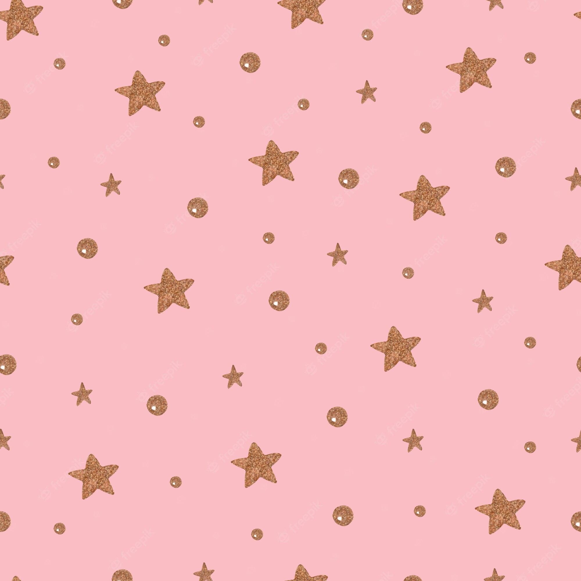 2000x2000 Premium Vector. Copper stars and dots seamless pattern on pink background