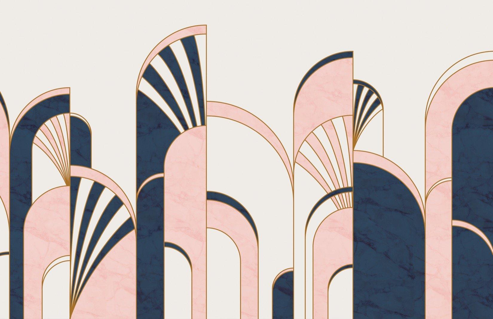 1650x1070 Blue & Pink Art Deco Arches Print Wallpaper Mural