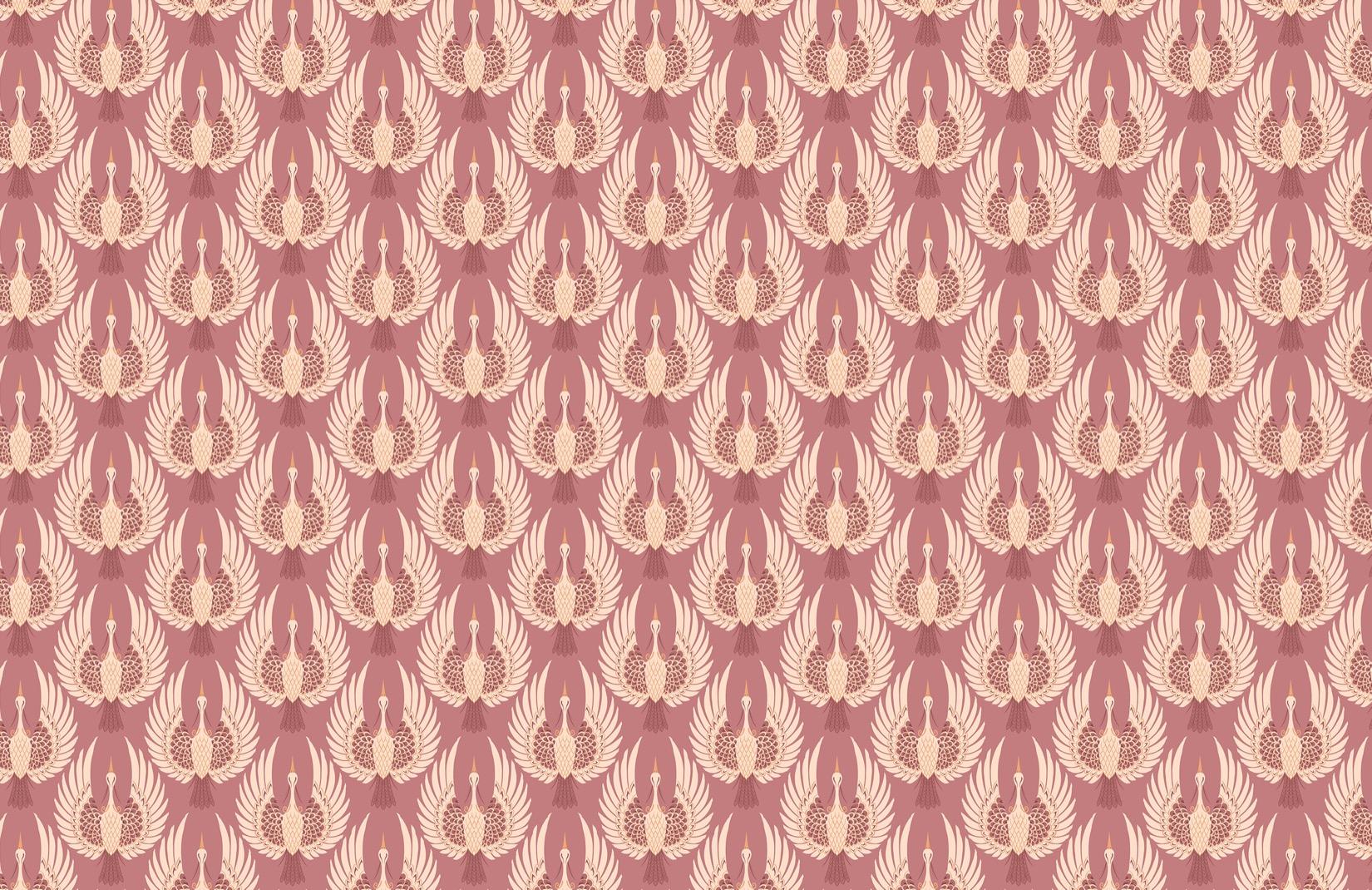 1650x1070 Pink Art Deco Crane Bird Pattern Wallpaper