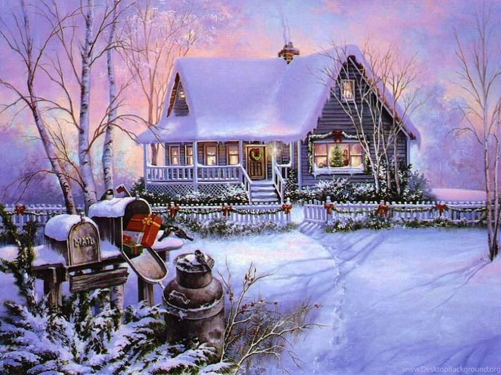 1024x768 Xmas Cottage Decorations Wallpaper Desktop Background