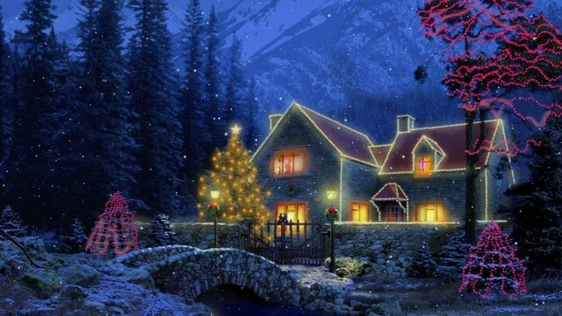 1900x1068 Free Christmas Cottage Wallpaper