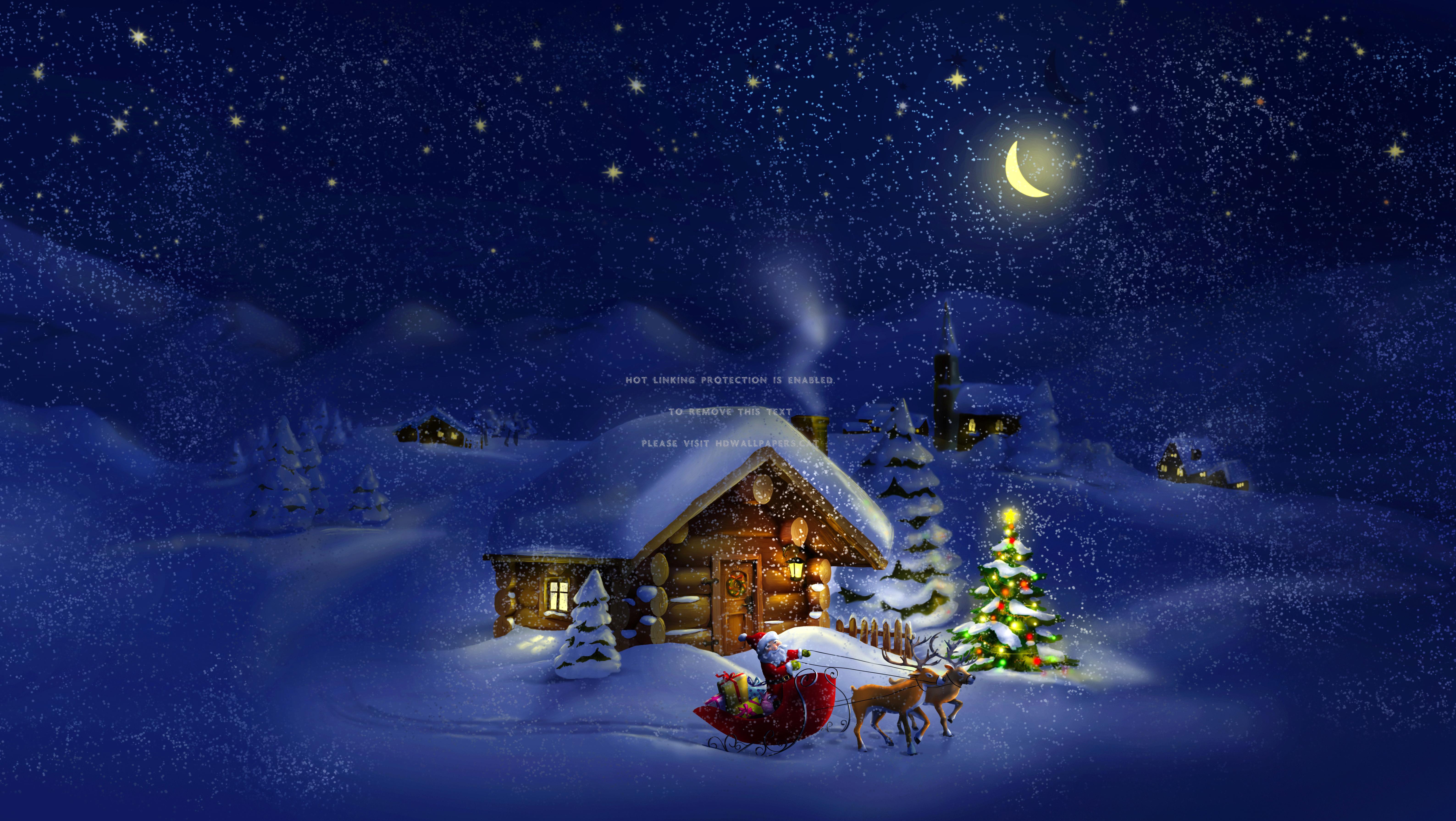 6350x3580 christmas night cottage sky trees new year