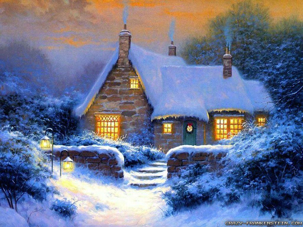 1024x768 Winter Cabin Wallpaper