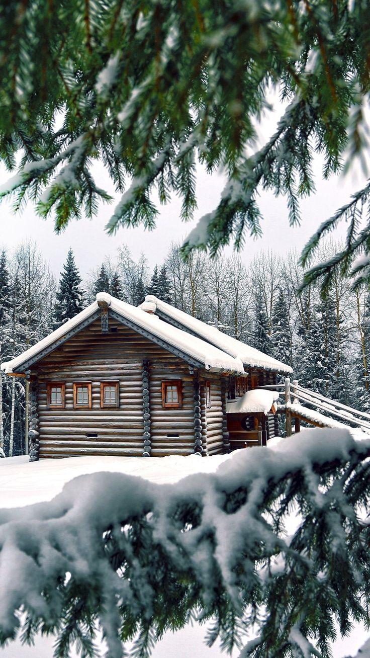 736x1308 Silver Bell Wallpaper Christmas Holidays Wallpaper in jpg format. Winter cabin, Cabins in the woods, Log homes