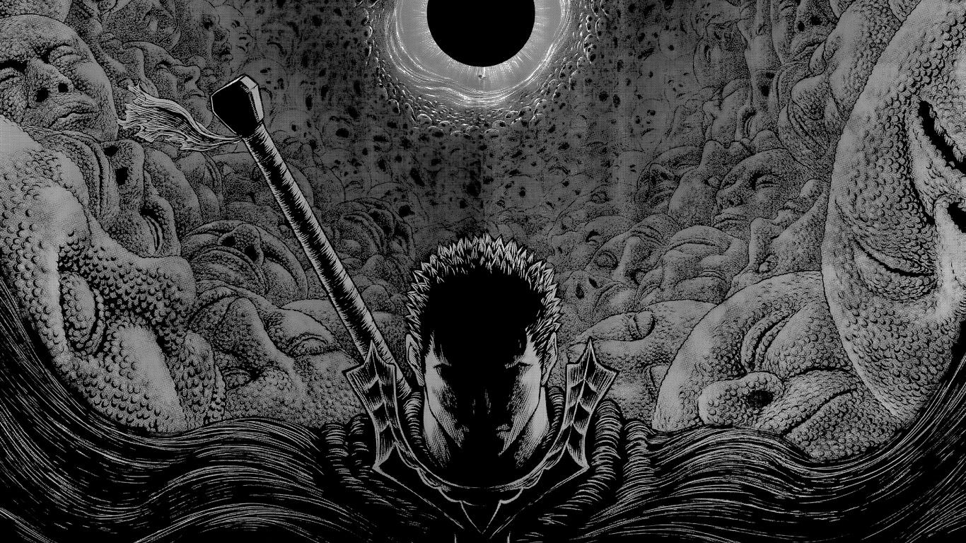 1366x768 Download Black and white, Berserk, anime boy, warrior wallpaper, 1366x Tablet, laptop