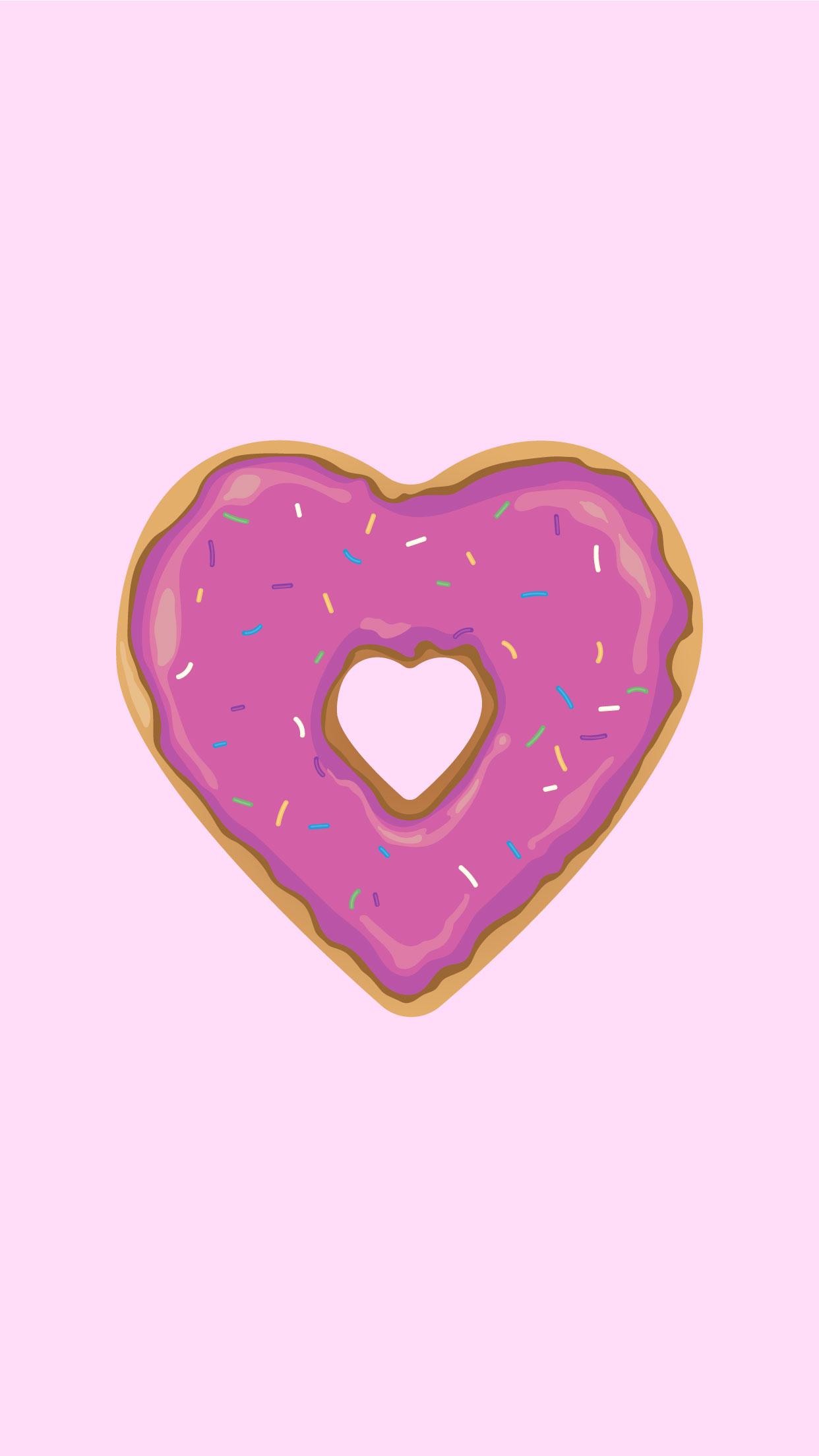 1242x2208 February Heart Shaped Doughnut Digital Wallpaper