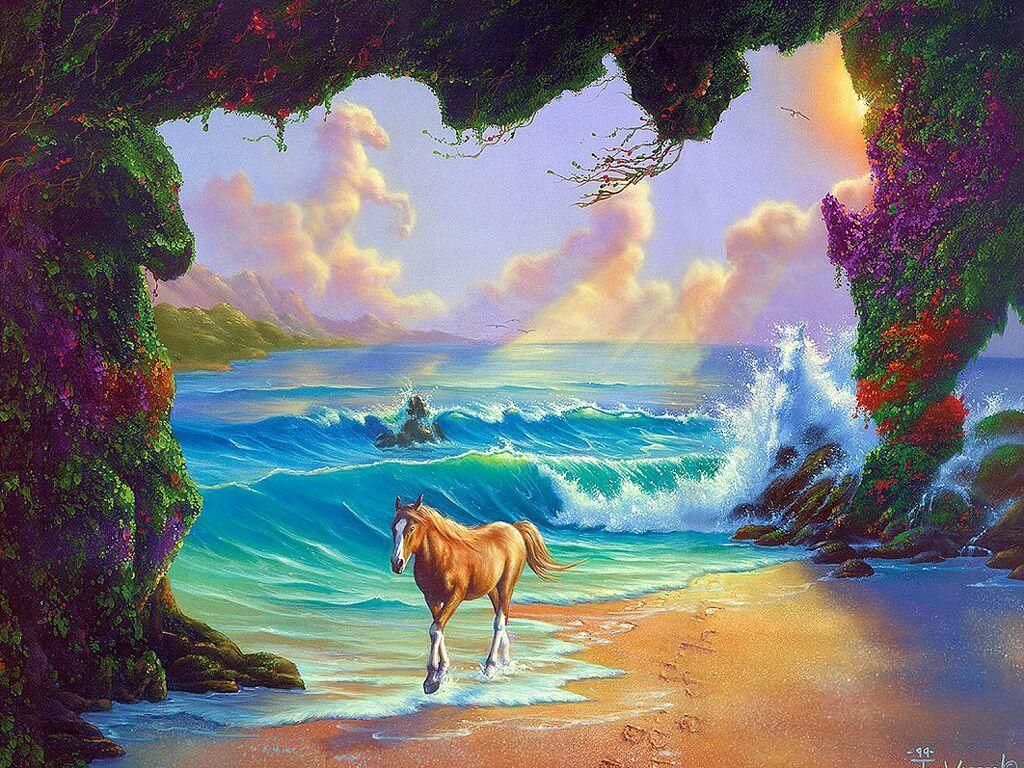 1024x768 Jim Warren Horse By The Waves