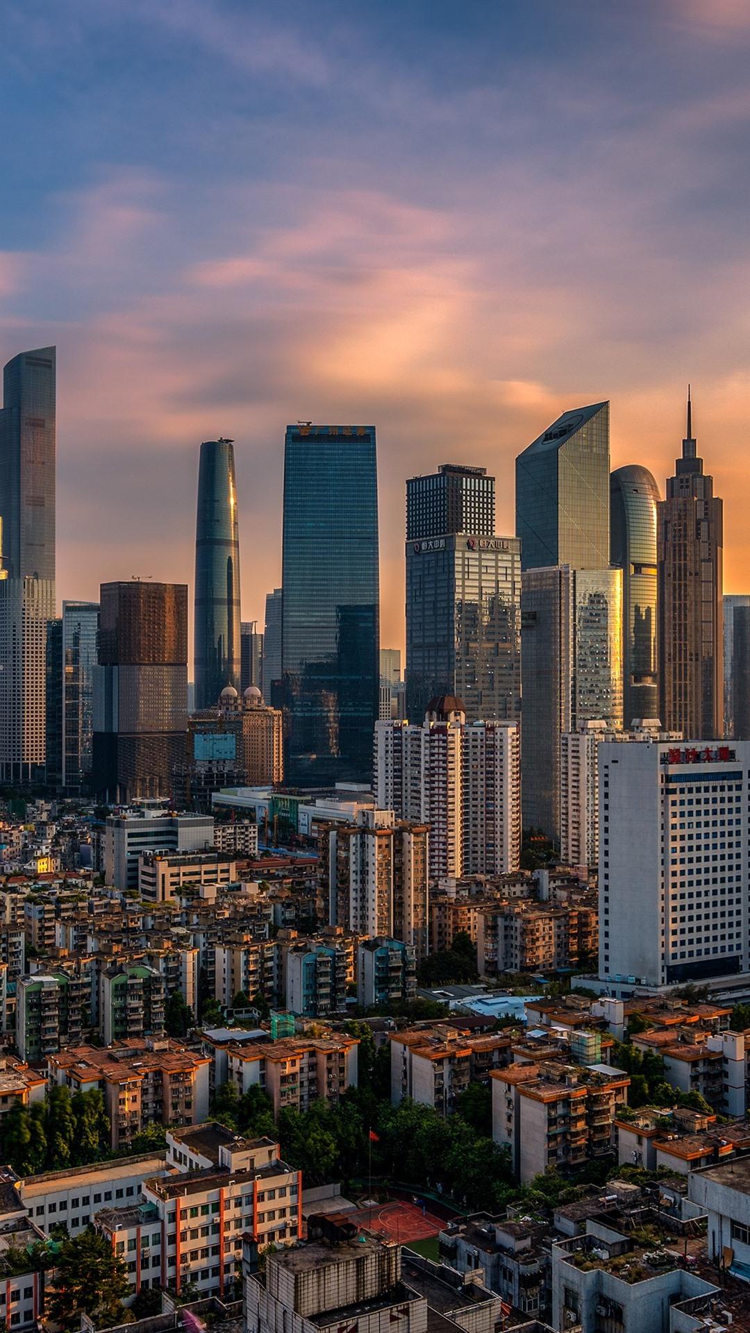 1080x1920 City At Dusk, Buildings, Houses, Guangzhou, China 1080x1920 IPhone 8 7 6 6S Plus Wallpaper, Background, Picture, Image