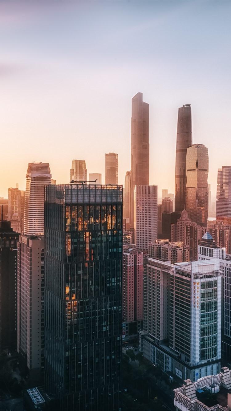 750x1334 Morden City, Guangzhou, China, Skyscrapers, Morning, Sun Rays 750x1334 IPhone 8 7 6 6S Wallpaper, Background, Picture, Image