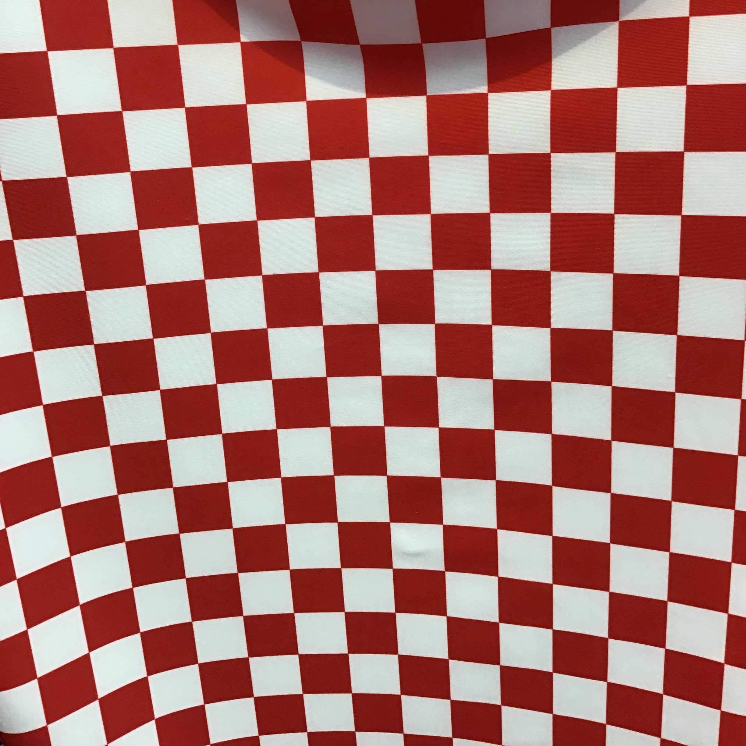 2448x2448 One inch Red White Checkered Spandex Fabric