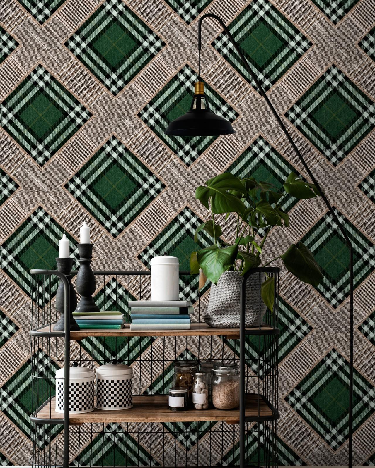 1280x1600 CHECKERED PATCHWORK British Green Wallpaper