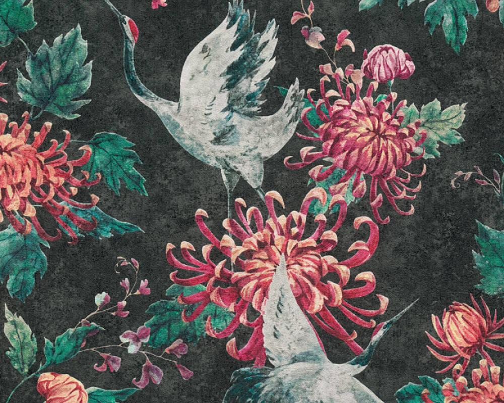 1000x800 A.S. Création Wallpaper «Floral, Black, Green, Grey, Red» 374643