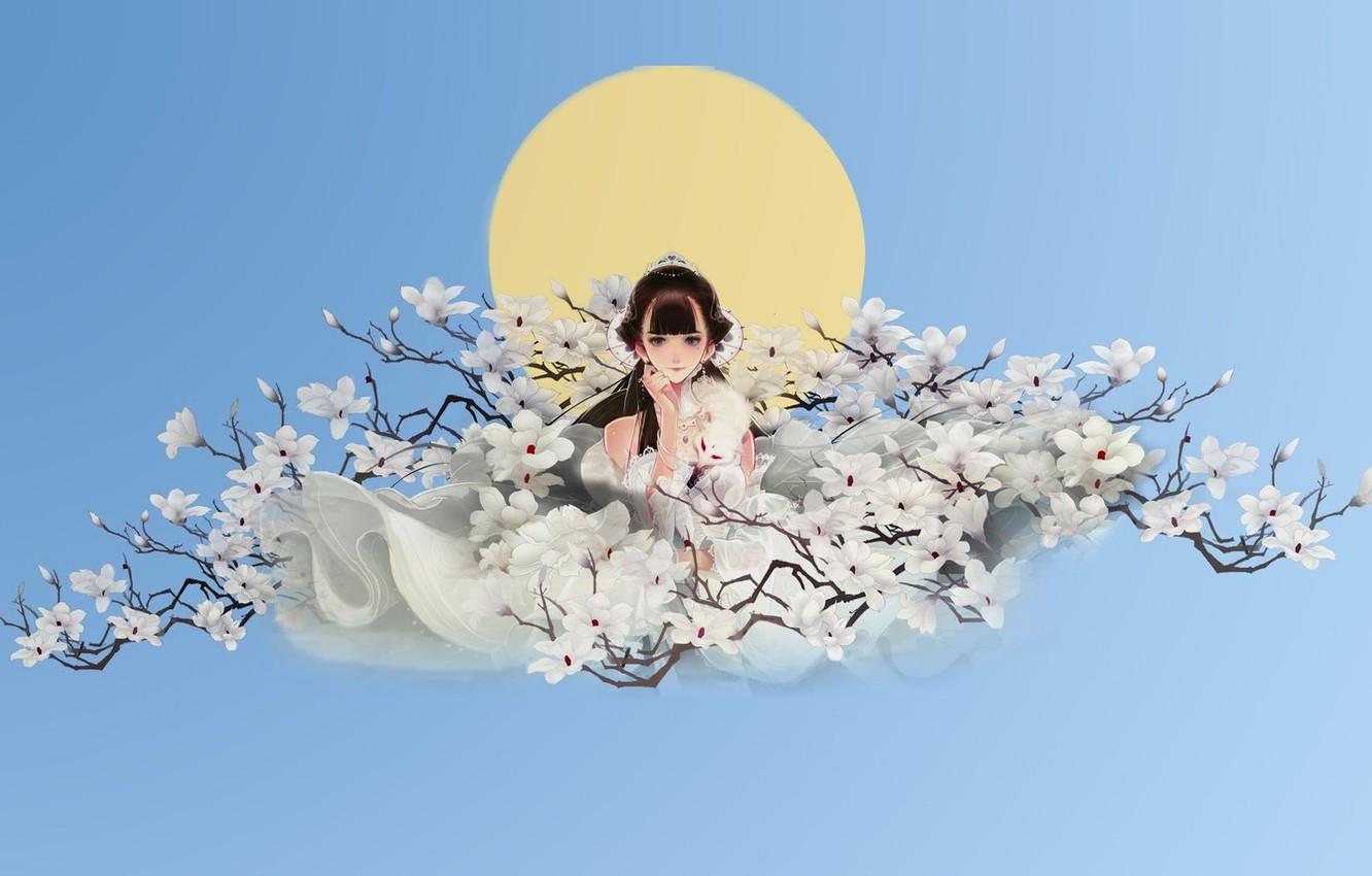 1332x850 Wallpaper girl, flowers, spring, anime, art image for desktop, section прочее