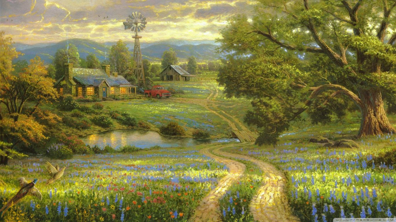 1366x768 Country Living by Thomas Kinkade Ultra HD Desktop Background Wallpaper for 4K UHD TV : Multi Display, Dual Monitor : Tablet