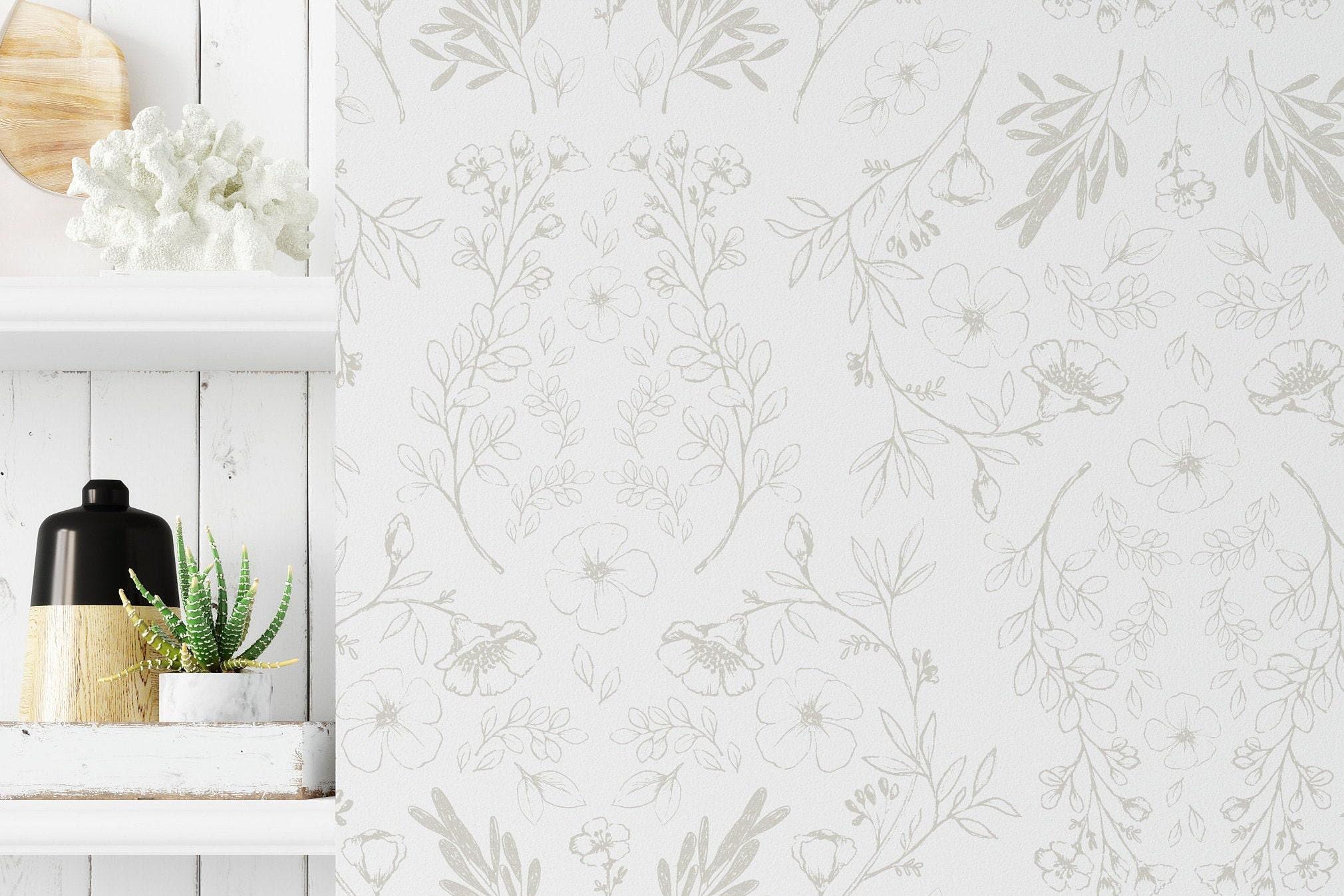 2020x1347 Minimal Floral Wallpaper. Color Fog. Classic Vintage. Peel and