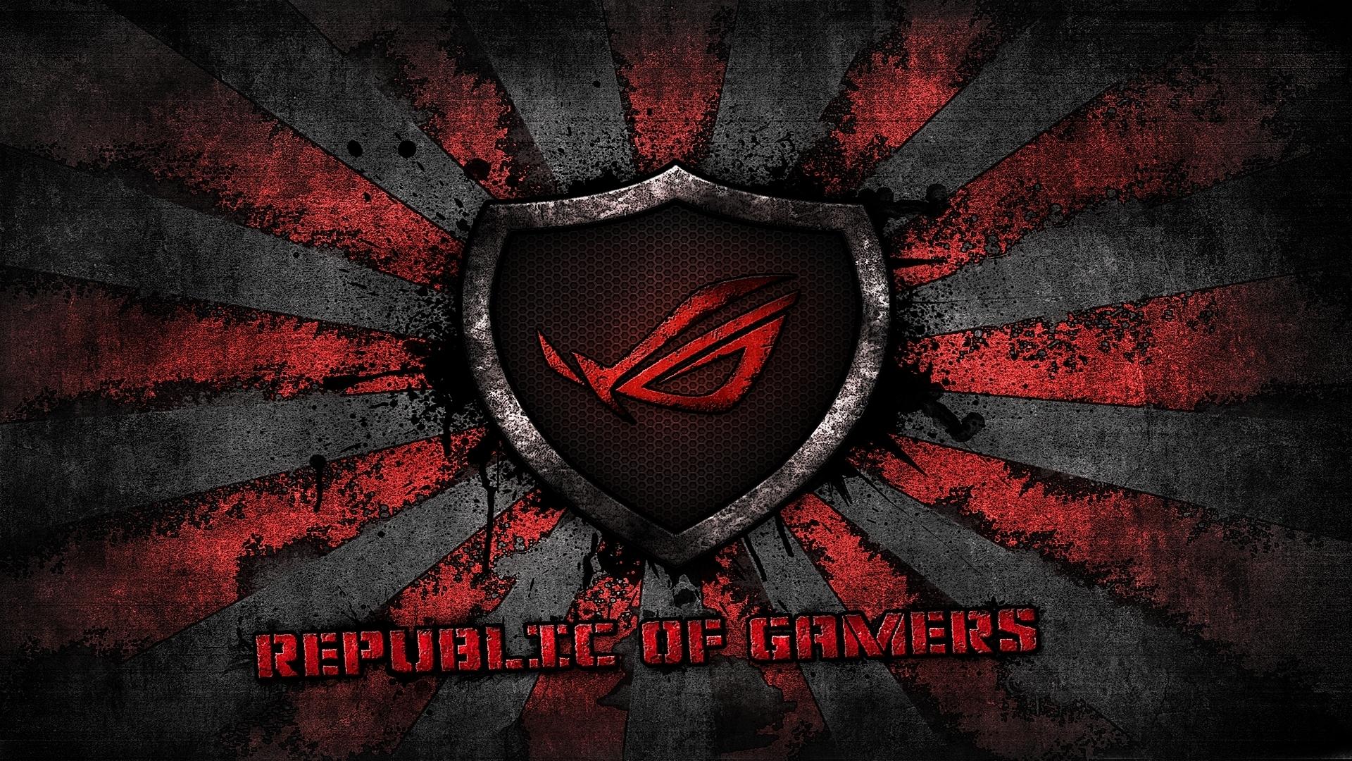 1920x1080 Download Wallpaper Red, Logo, Grey, Background, Brand, Asus, Rog, Republic Of Gamers, Asus Gamer, Sunburst, Section Hi Tech In Resolution 1920x1080