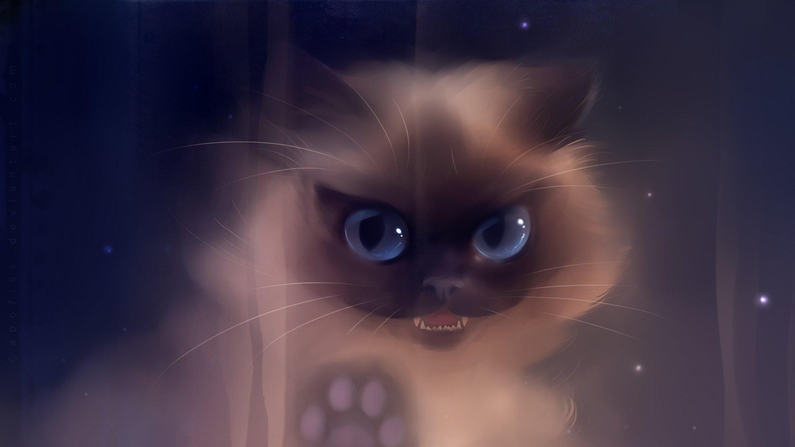 2560x1440 Cat baby kitten artwork art wallpaperx1440