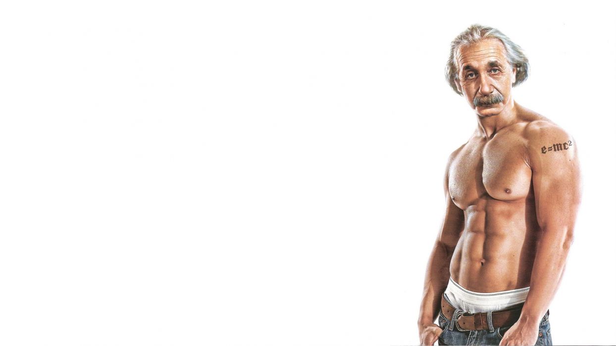 1244x700 Albert Einstein Muscle White tattoo men males humor funny science wallpaperx1080