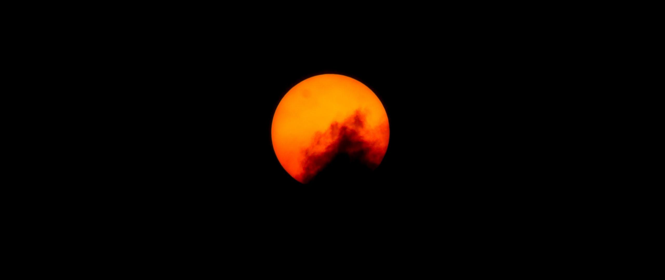 2560x1080 Download Orange Moon, minimal wallpaper, 2560x Dual Wide, Widescreen