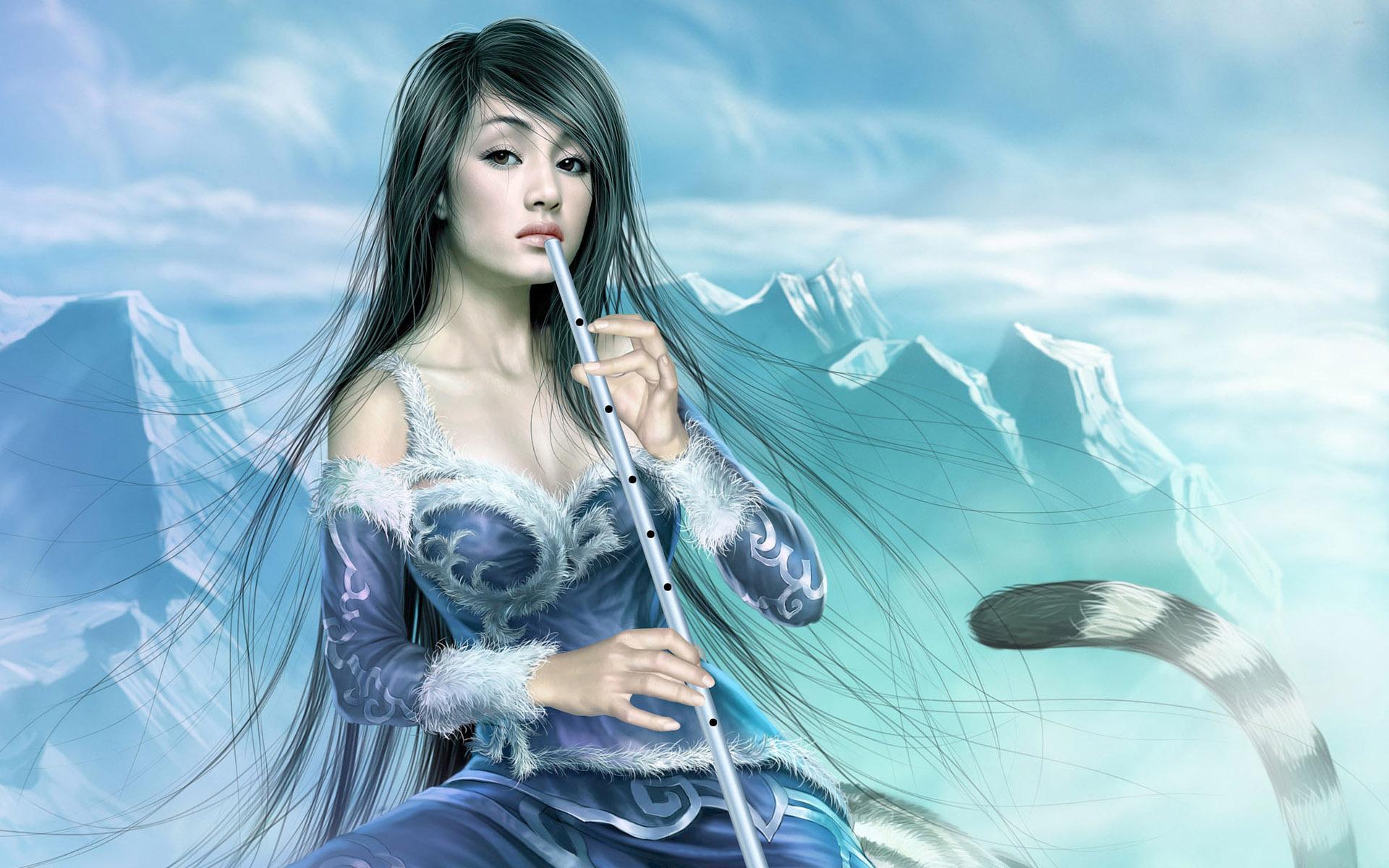 1920x1200 Girl With Flute HD wallpaper