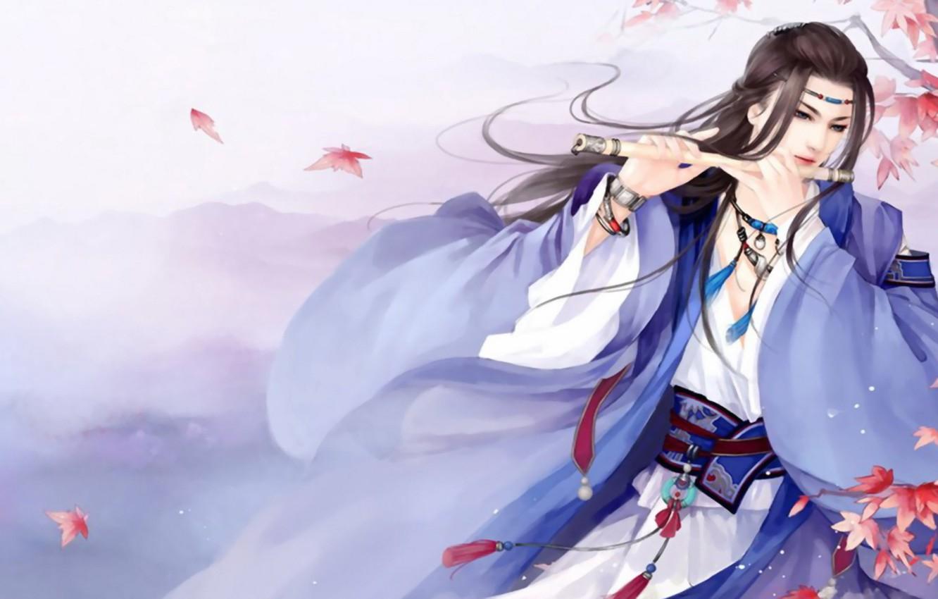 1332x850 Wallpaper leaves, guy, flute image for desktop, section фантастика