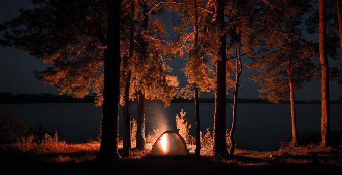 670x344 Outing campfire trees tent night wallpaper background