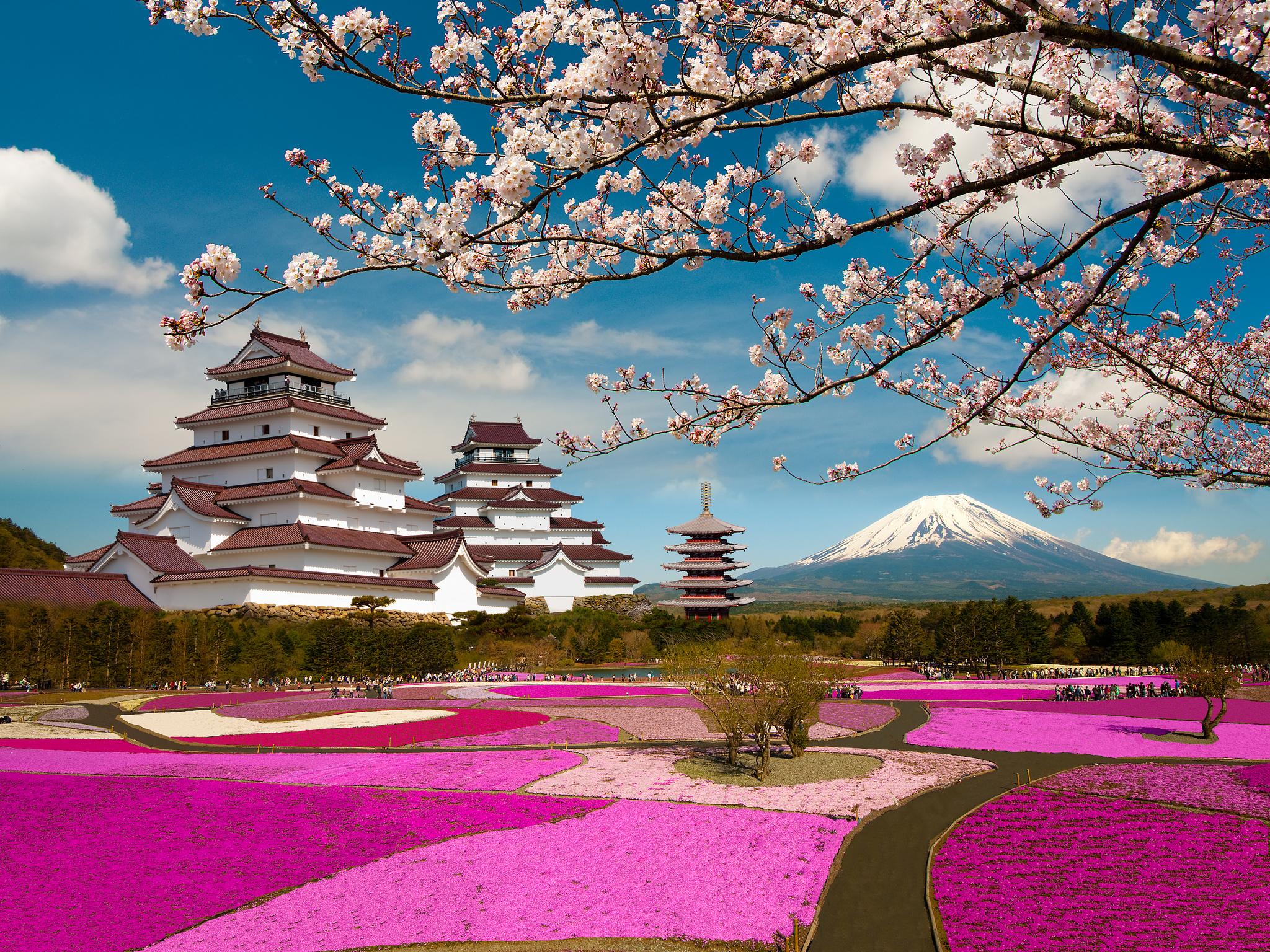 2048x1536 Photos Mount Fuji Japan Sakura volcanoes Aizuwakamatsu 2048x1536