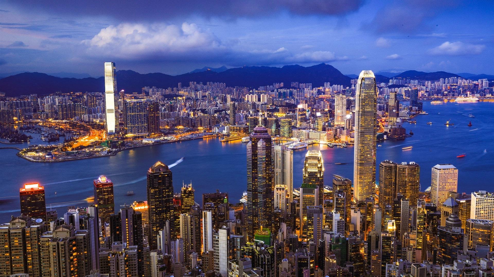 1920x1080 Wallpaper Hong Kong, skyline, city, night, skyscrapers, lights 1920x1200 HD Picture, Image