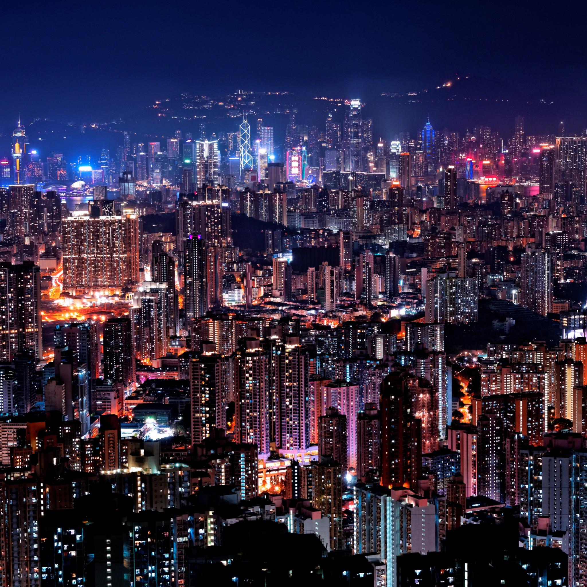 2048x2048 Download wallpaper: Hong Kong night lights 2048x2048