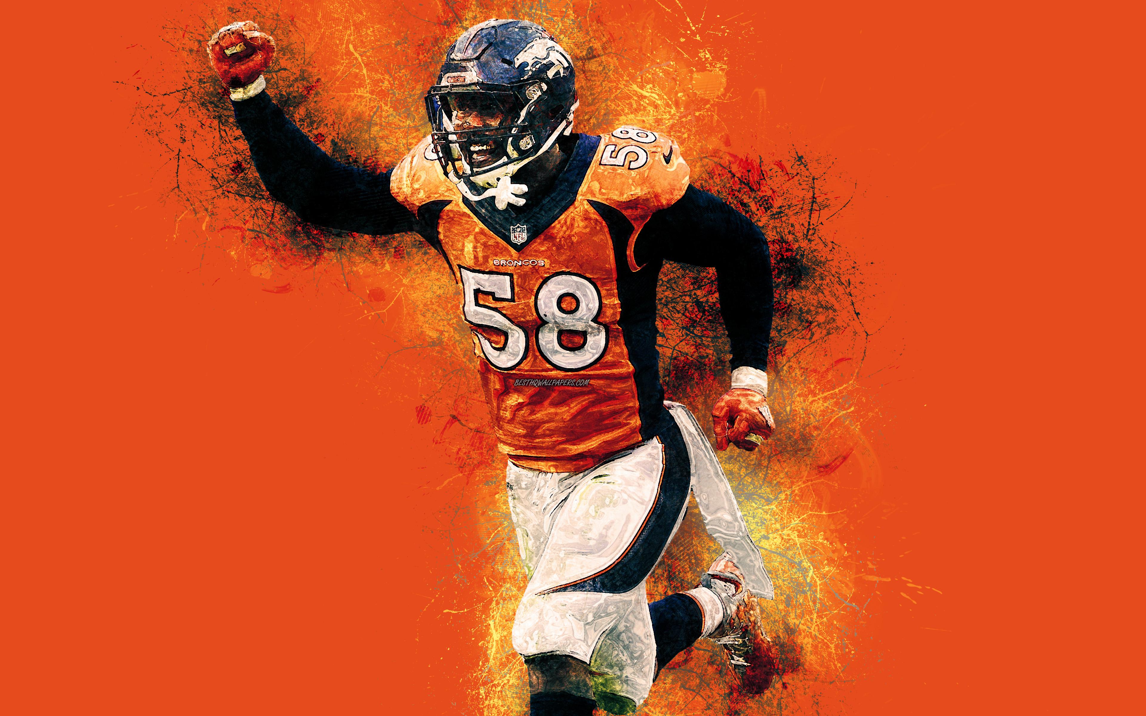 3840x2400 Download wallpaper Von Miller, 4k, American football, art, Denver Broncos, NFL, USA, creative art, Vonnie BVsean Miller Jr for desktop with resolution 3840x2400. High Quality HD picture wallpaper