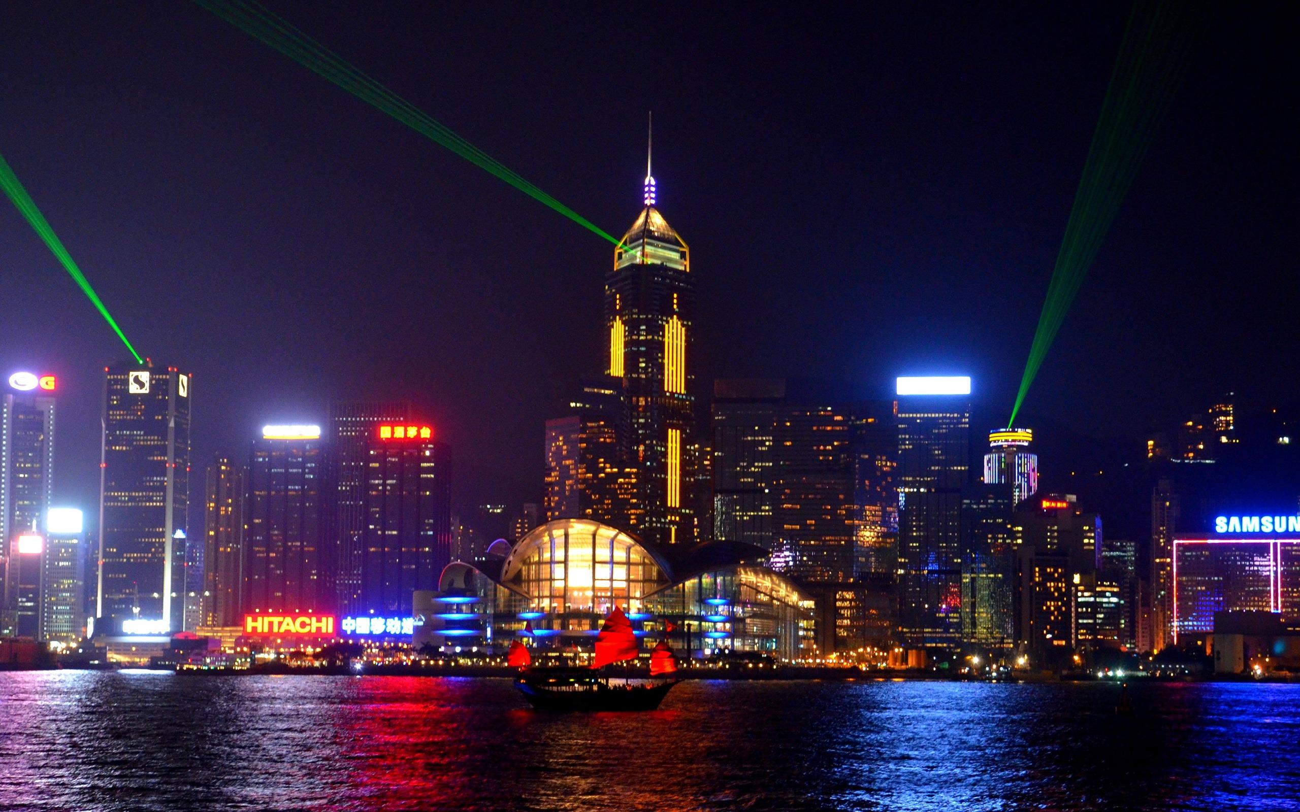 2560x1600 Hong Kong Night Skyline Cities Photo HD Wallpaper